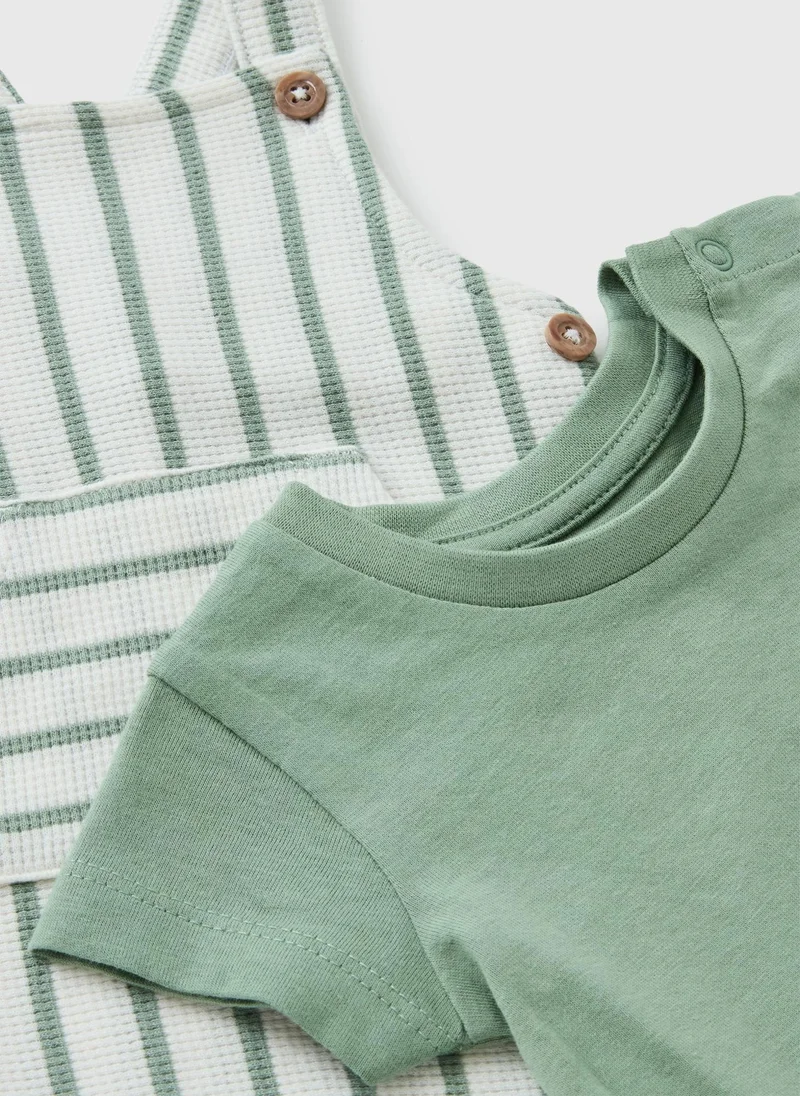 ماتلان طقم بلوزة وبنطلون أطفال مخطط باللون الأخضر